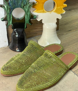 Zapatillas de rafia natural, zapatos de rafia de cuero marroquí - Product Image 1