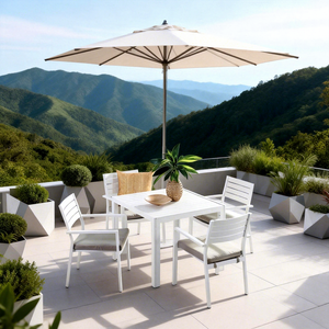 Juego de Mesa y Sillas de Comedor de Acero Moderno para Jardín, Precio de Fábrica Económico, Apilable, para Uso en Exteriores, 4 Sillas y 1 Mesa - Product Image 1