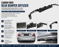 Diffuseur de pare-chocs arrière en fibre de carbone pour Mercedes-Benz W204 Classe C C180 C200 C250 C350 2012 2013 2014
