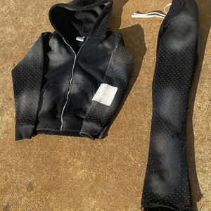 Ensemble survêtement unisexe pour homme, sweat-shirt à capuche zippé respirant en tissu solide d'hiver, pantalon de survêtement ample, 200-400 g/m² - Product Image 1