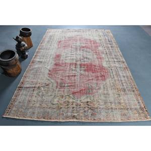 Alfombra tradicional de lana rojo Beige 6,2X9,1 pies Vintage turco área grande Boho para decoración de sala de estar látex de retazos - Product Image 1