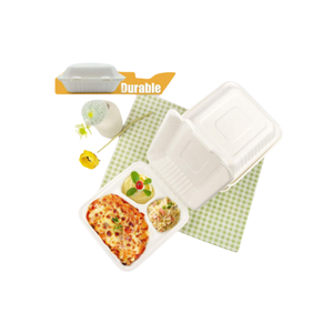100% boîtes à déjeuner et à hamburger jetables naturelles de bagasse de canne à sucre 9x9 8x8 3CP CLAMSHELL à emporter adapté aux camions - Product Image 5