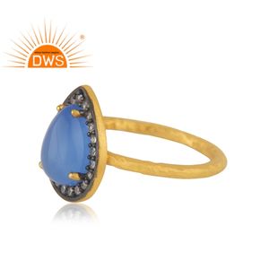 แหวนพลอย925สเตอร์ลิงสีเงินธรรมชาติ CZ และพลอยคาลซิโดนีสีน้ำเงินแหวนวางซ้อนกันได้ผู้ผลิตเครื่องประดับแบบกำหนดเอง - Product Image 3