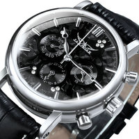 Jaragar 6348 marque hommes automatique auto vent montre mécanique 3 cadrans calendrier mains Simple affaires bracelet en cuir montre-bracelet