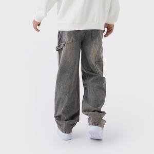 OEM Washed Embroidery Solid Denim Baggy Jeans <b>Men</b> Relaxed Fit Straight Leg Casual <b>Loose</b> <b>Trousers</b> Comfortable Stylish Street - Product Image 5