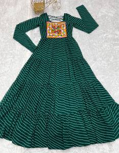 Indian Navratri Designer Women's Elegant Silk Dress Long Gown Mirror work Lace Border Indian Pakistani Style Party Wear - Product Image 5