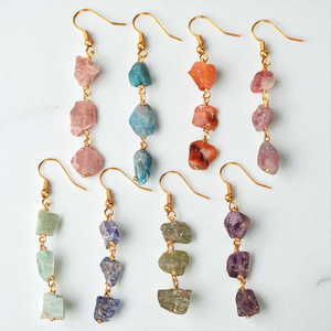 Raw Strawberry Quartz Birthstone <b>Dangle</b> <b>Earrings</b> - 925 <b>Silver</b> Gold Electroplated <b>Earrings</b> - Women Gemstone <b>Earrings</b> - Product Image 2