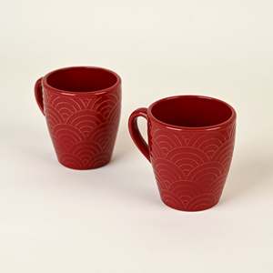 Scarlet Red Ceramic Coffee Mug <b>Set</b> of 2 Dishwasher & Microwave Safe Sublimation Laser Engraved <b>PC</b> Material Simple Style for Ins - Product Image 2