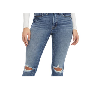 กางเกงยีนส์ทรงสกินนี่สีดำเอวสูงสำหรับผู้หญิง แบรนด์ Good American รุ่น Destroyed Stovepipe ผ้าเดนิมระบายอากาศได้ดี ไซส์ M ทรงบูทคัท ขาเดฟ พร้อมโลโก้ที่เอว - Product Image 5