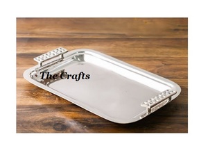 ชุดถาดเสิร์ฟสแตนเลส 2 ใบ รูปทรงต่างๆ ดีไซน์ทันสมัย ถาดใส่อาหาร/ช็อคโกแลต พร้อมหูจับลายทอง - Product Image 2