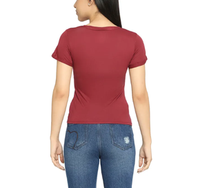 Nueva camiseta de moda para mujer diseño frontal anudado escote redondo manga corta Slim Straight Fit para mujer ropa casual Top - Product Image 2
