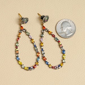 Natural Diamond 925 Silver Multi Sapphire Gemstone Designer <b>Drop</b> Dangle Push <b>Back</b> Earrings Fine Jewelry Wholesale Jewelry - Product Image 4