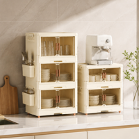 Meuble de rangement de cuisine en plastique, organisateur de vaisselle, armoire à double porte, étagère de rangement anti-poussière pour vaisselle, meuble multi-niveaux