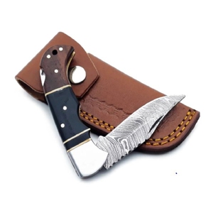 Couteau de poche pliant en acier damas personnalisé Offre Spéciale avec bouton poussoir en bois belle prise en charge OEM pour le camping en plein air bricolage - Product Image 2