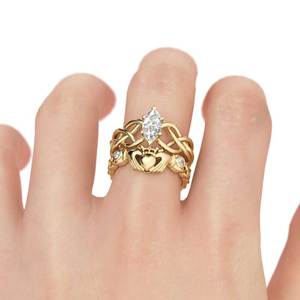 Jeulia Intertwined Claddagh Sterling <b>Silver</b> <b>Ring</b> <b>Set</b> with Princess Cut Gemstone - Product Image 4