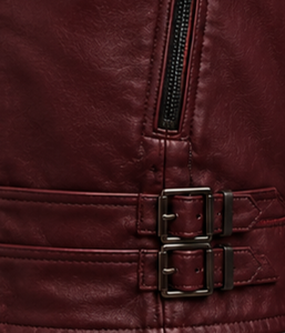 Men's <b>Burgundy</b> <b>Leather</b> <b>Jacket</b> Moto Biker Style With Belt and Zipper Closure - Product Image 5