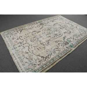 พรมวินเทจขนาด 5.6x8.7 ฟุต ลายดอกไม้สีน้ำเงิน พรมขนสัตว์ตุรกี - Product Image 4