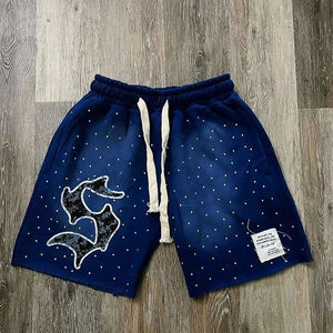 Rhinestones Acid Wash and Distressed Embroidery Printed Custom Summer Rhinestone Applique Streetwear <b>Shorts</b> <b>Men</b> <b>Shorts</b> For <b>Men</b> - Product Image 6