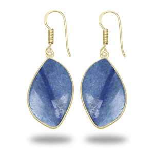 ต่างหูหินธรรมชาติสุดน่ารัก ชุบทองเหลือง แบบห้อยระย้า ของขวัญงานแต่งงานสำหรับผู้หญิง ต่างหูควอตซ์ดูมอร์เทียไรต์ - Product Image 2