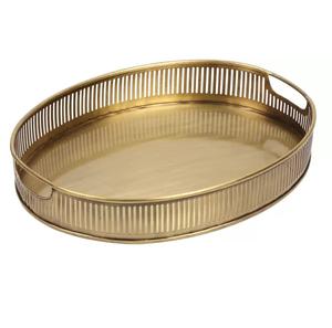 Plateau de service en laiton Plateau de service vintage en laiton doré avec une belle bordure en treillis Table de maison décorative - Product Image 2