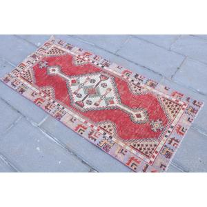 2.3x4.9 ft Small Turkish Vintage Rug, <b>Red</b> Southwestern <b>Wool</b> Rug - Product Image 2