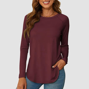 T-shirts à manches longues de haute qualité, décontractés, en coton écologique, couleur unie, coupe classique pour femmes, collection 2026, vente chaude - Product Image 1