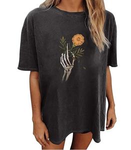 Camiseta holgada de gran tamaño para mujer, camiseta de moda de verano con diseño de impresión DTF personalizado de tela de algodón OEM - Product Image 1
