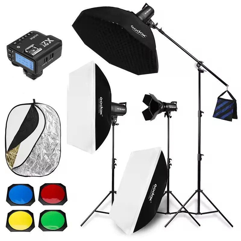1200W Godox SK400 II 3x 400W Photo Studio Flash Lighting,Softbox,Light Stand, Studio Boom Arm Top Stand