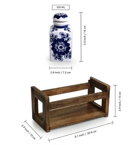 เหยือกและภาชนะใส่ของอเนกประสงค์ลายดอกไม้ mughal เซรามิกพร้อมชุดที่วางไม้2ชิ้นแบบสุญญากาศ - Product Image 3