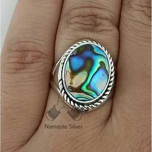 <b>Abalone</b> Silver Ring Boho Handmade Inlay Paua <b>Shell</b> Ring Licensed Private Boho Gift for Her Featuring Unique <b>Abalone</b> Jewelry - Product Image 3