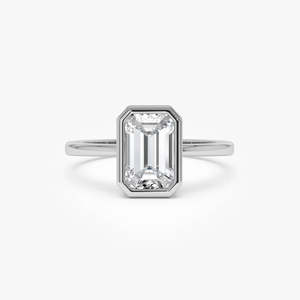 Sparkling Emerald Cut Bezel Set Lab Grown Diamond Engagement <b>Ring</b> 1.50 Ct E-F VS 14K Gold For Bridal Anniversary Gift - Product Image 2