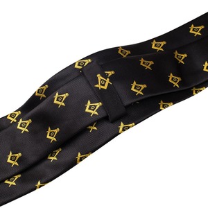 Custom Polyester Tie <b>Black</b>-based With Custom Masonic Logo Jacquard Weave Neck Tie Printed Ties - Product Image 5