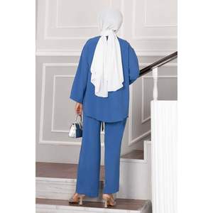 Indigo Front Tied Kimono Aerobin Hijab Conjunto de 2 piezas para mujer - Product Image 5