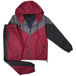 Ensemble de survêtement décontracté pour homme avec capuche, imprimé, respirant, veste coupe-vent légère et pantalon, 100 % polyester, vêtements de sport - Product Image 1