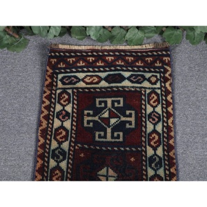 1.3x2.5 ft Vintage Rug, <b>Red</b> Bordered Turkish <b>Wool</b> Rug - Product Image 3