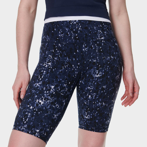 Pantalones cortos de gimnasio para mujer con estampado de cuadros azul marino sin costuras, pantalones cortos de entrenamiento de cintura alta personalizados, ajuste de compresión, LICRA/nailon, deportes de secado rápido - Product Image 1