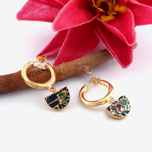 Pendientes de aro de latón con baño de oro de 18k, estilo geométrico, diseño de jade turquesa y cobre de colores mezclados Mohave, regalo para mujer - Product Image 3