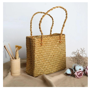 ถุงช้อปปิ้งผ้าทอจากหญ้าทะเลสำหรับซูเปอร์มาร์เก็ตหรือร้านขายของชำเป็นมิตรต่อสิ่งแวดล้อมและนำกลับมาใช้ใหม่ได้จากเวียดนาม - Product Image 1