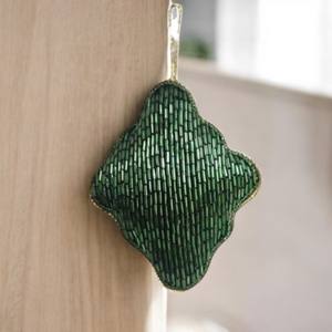 Handmade Quatrefoil Shape Zari Hanging Decorative Tassel with <b>Green</b> Beads & Embroidery for Home Décor - Product Image 1