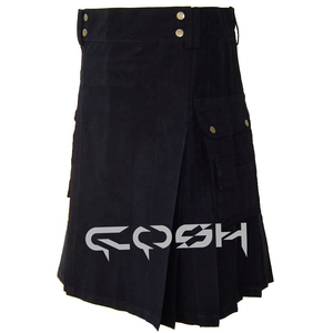 พรีเมี่ยมสีดำยูทิลิตี้ Kilt ผ้าฝ้ายทนทานมีกระเป๋า | ชุดทำงานแบบสก็อตที่ทันสมัยสำหรับการเดินป่าและกิจกรรม - Product Image 1