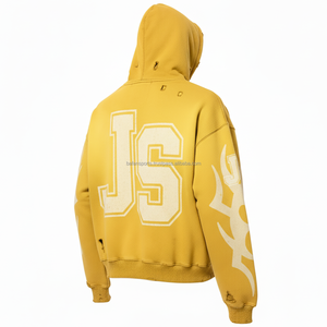 Sweat à capuche pour femme Zipper 380 GSM Heavy Cotton Fleece Brushed Inner Yellow Vintage Style Custom Logo Embroidery Print basics hoodies - Product Image 5