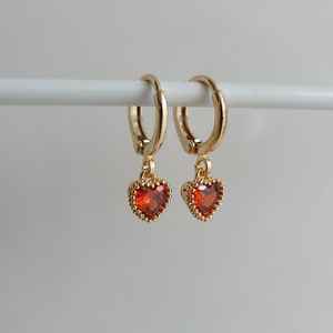 Pendientes de Botón con Dije de Corazón de Granate Rojo, Plata de Ley 925 con Baño de Rodio, Joyería Clásica de Lujo para Regalo - Product Image 6