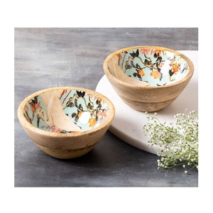 Ensaladera de madera hecha a mano con estampado de esmalte de alta calidad con utensilios, cuenco de vajilla ecológico y elegante para ensaladas y frutas - Product Image 2