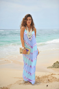 ชุดแมกซี่มัดย้อมคอวีสำหรับผู้หญิงสไตล์โบฮีเมียนชุดชายหาดยาวแขนกุดซักได้ทอพร้อมรอบเอวธรรมชาติสไตล์โบฮีเมียน - Product Image 2