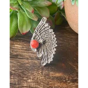 Spiny Oyster Sterling <b>Silver</b> Chief Tufa Cast <b>Adjustable</b> <b>Ring</b> Size 11 Handmade - Product Image 1