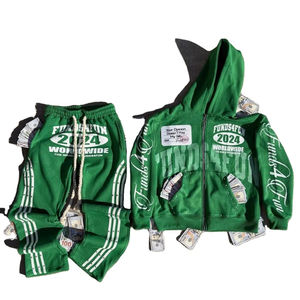 Ensemble de jogging vintage streetwear délavé à l'acide pour homme avec logo brodé, sweat à capuche zippé et pantalon large imprimé tendance - Product Image 5