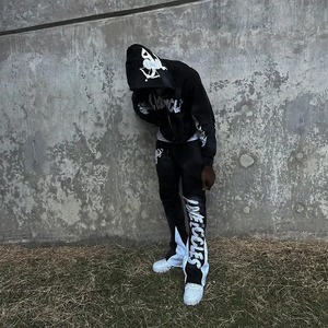 Ensemble de survêtement en molleton français de haute qualité avec logo personnalisé pour homme et femme, poids lourd, couleur contrastée, sweat-shirt à capuche et pantalon de survêtement - Product Image 5