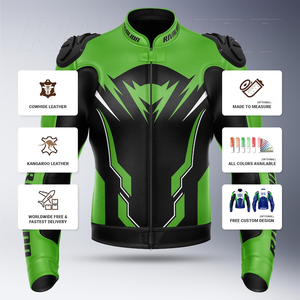 Veste de course en cuir perforé de vache/kangourou Rawasaki pour moto, protection CE niveau 2, toutes tailles - Product Image 1