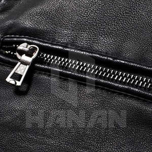 Chaquetas de cuero auténtico OEM para hombre con diseño clásico, cuello con botones a presión y múltiples bolsillos con cremallera - Product Image 2