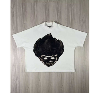 T-shirt décontracté surdimensionné sérigraphié avec manches courtes col en O tissu éponge teint uni - Product Image 4